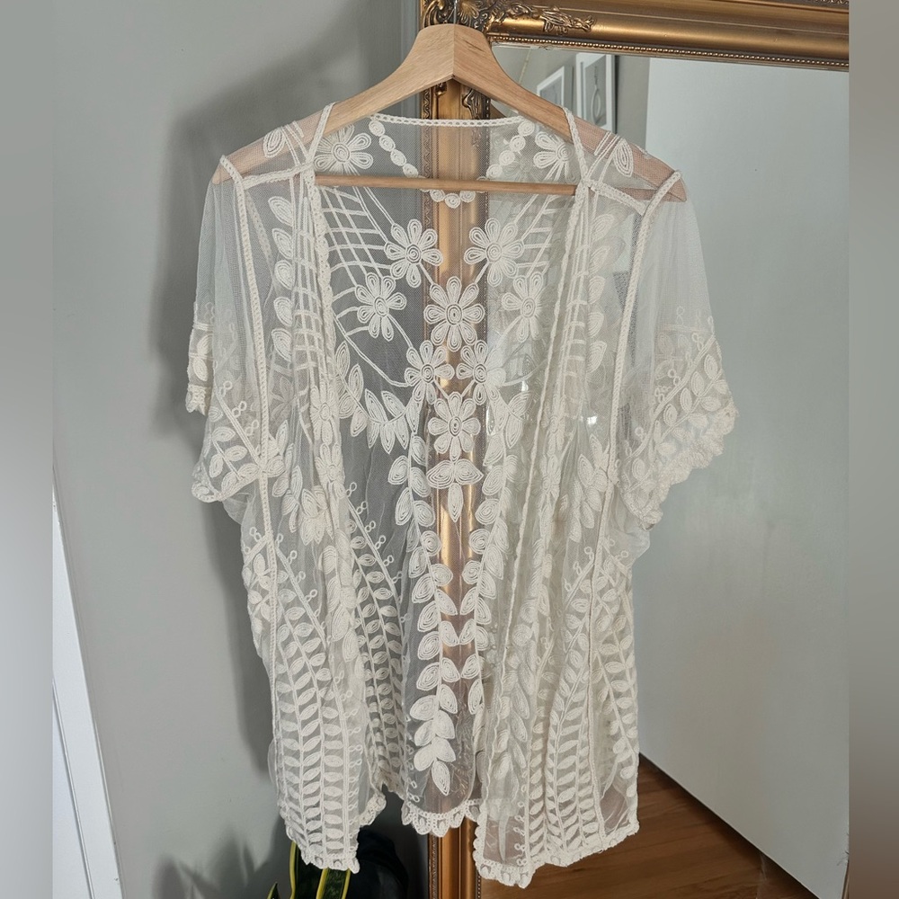 Sheer Floral Embroidered Kimono
